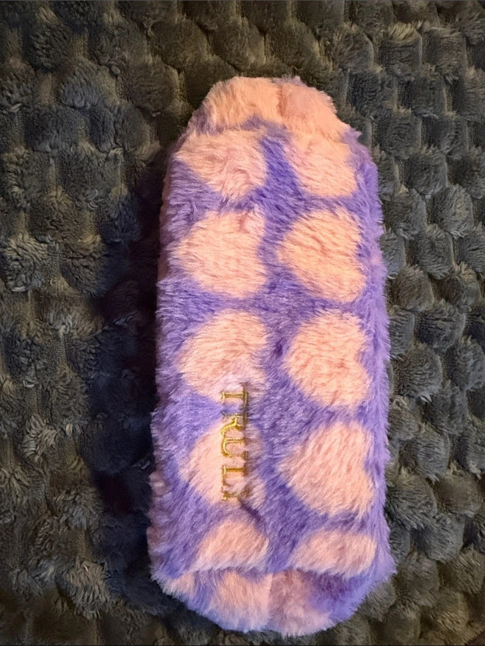 Juicy Couture Faux Fur Polka Dot Cosmetic Bag in Purple & Pink Like New
